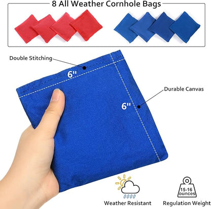 Solid Wood Premium Cornhole Game Set, Bean Bag Toss Game for Tailgate, Outdoor, Backyard - Professional Portable Cornhole Boards & Set of 8 Cornhole Bean Bags (Junior, Tailgate, Regulation Size)