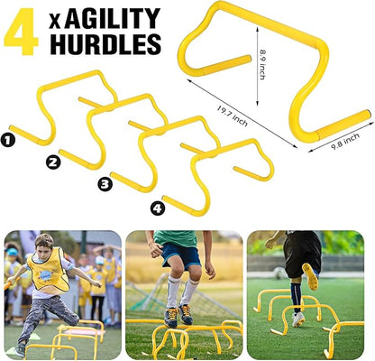 Soccer Training Equipment, Speed Agility Training Equipment for Kids Youth Adults, 20ft Agility Ladder, 4 Hurdles, Jump Rope, 12 Soccer Cones, Running Parachute, Football Training Equipment