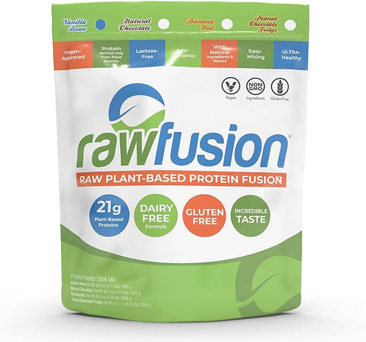 Rawfusion- Vegan Protein Powder, Vanilla Bean - 60 Servings 21g of Plant Based Protein, Low Net