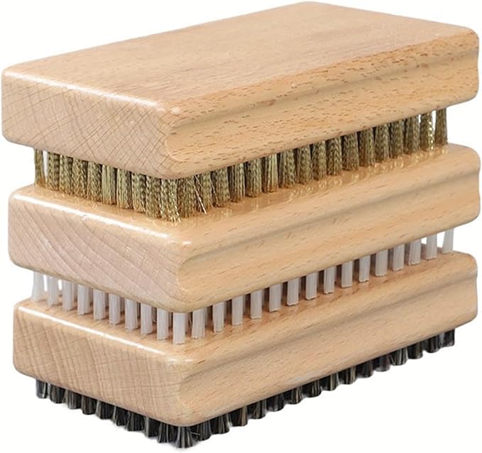 3 Pieces of ski Wax Brush, ski Brush Wooden Hand Brush Set, Brass Brush, Nylon Brush, Horsehair Brush, Size 4.7 "X 2.8", Outdoor ski waxing, Cleaning, Wax Removal, polishing,Snowboard Wax Brush