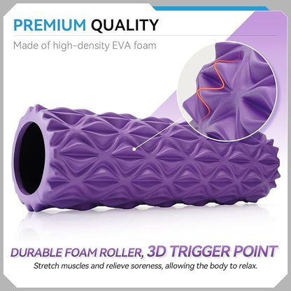 Foam Roller - 15 inch Deep Tissue Massager for Muscle Massage, Myofascial Trigger Point Release, Exercise, Yoga, Pilates & Stretching(Purple)