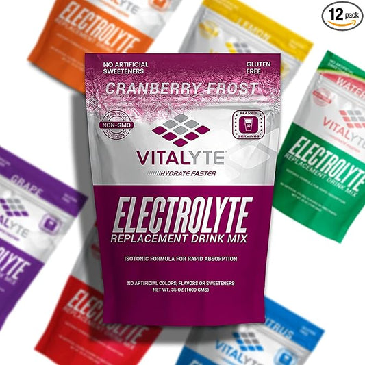 Vitalyte Electrolyte Powder Drink Mix, Isotonic Electrolyte Hydration Mix, Bulk Case Pack (12 Pack