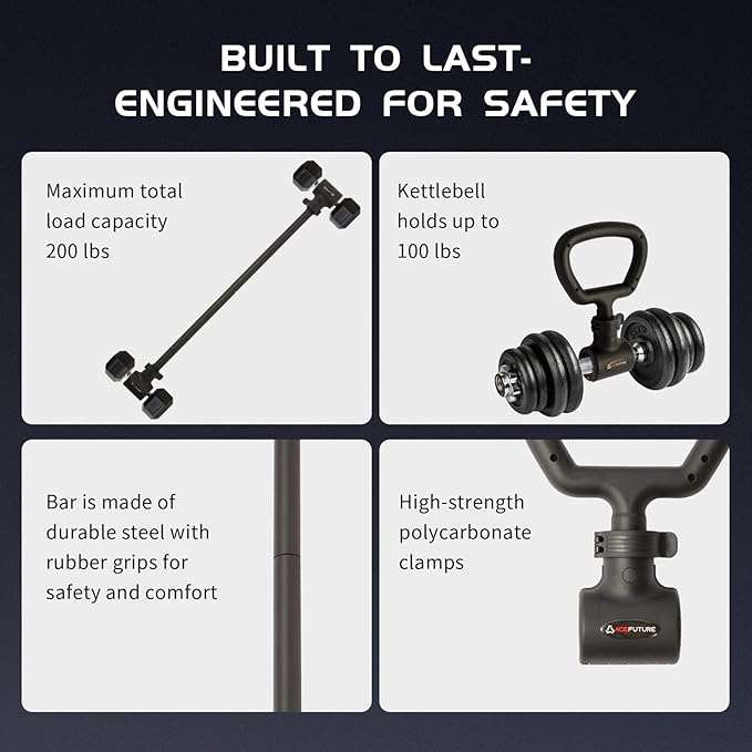 3 in 1 Dumbbell Converter Bar Set - Convert Dumbbells to Barbell & Kettlebell for Home Gym, Multi-Functional Strength Training Bar with Secure Clamps, Space-Saving Weight Lifting System (Black)