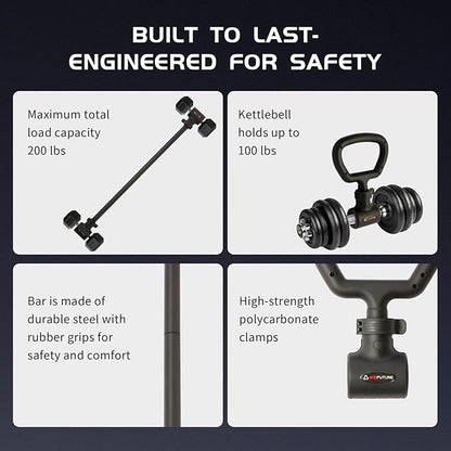 3 in 1 Dumbbell Converter Bar Set - Convert Dumbbells to Barbell & Kettlebell for Home Gym, Multi-Functional Strength Training Bar with Secure Clamps, Space-Saving Weight Lifting System (Black)