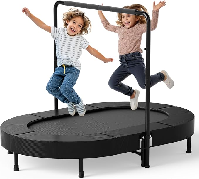 36"x56" Indoor Trampoline for Kids, Foldable Trampoline with Adjustable Handle, Double Trampoline for Boy and Girl, Kids Small Trampoline
