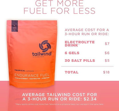 Tailwind Nutrition Endurance Fuel, Carbohydrate & Electrolyte Sports Drink Mix Powder, Gluten-Free, Vegan, Tropical Buzz, 30 Servings (Caffeinated)