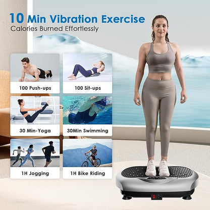 Vibration Plate Exercise Machine - Whole Body Workout Vibration Platform Lymphatic Drainage Machine for Weight Loss Home Fitness with Resistance Bands Remote