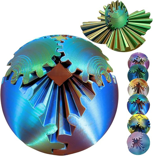 GearSphere 4.2in 3D Printed Gear Sphere Spin Ball Cube Fidget Toy, Stress Ball, Desk Toy for