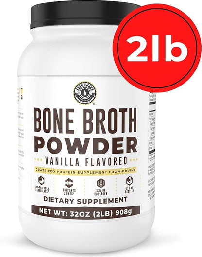 32oz Vanilla Bone Broth Protein Powder From Grass Fed Beef - Non-GMO Ingredients, Gut-Friendly, Low Carb Dairy Free Protein Powder - Natural Collagen Source For Joint Support - Keto Friendly