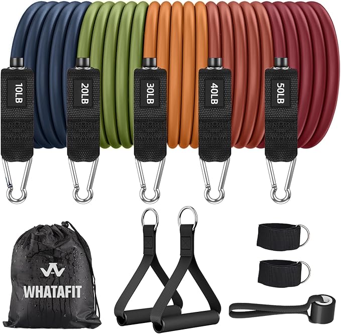 WHATAFIT Resistance Bands, Exercise Bands，Resistance Bands for Working Out, Work Out Bands with Handles for Men and Women Fitness, Strength Training Home Gym Equipment