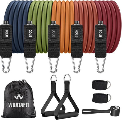 WHATAFIT Resistance Bands, Exercise Bands，Resistance Bands for Working Out, Work Out Bands with Handles for Men and Women Fitness, Strength Training Home Gym Equipment