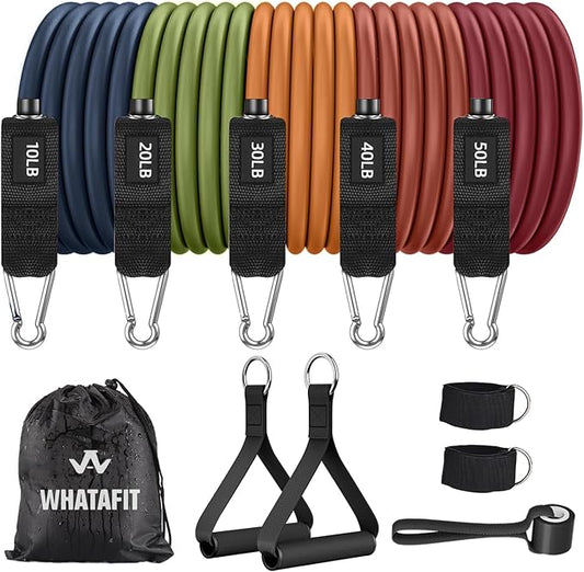 WHATAFIT Resistance Bands, Exercise Bands，Resistance Bands for Working Out, Work Out Bands with Handles for Men and Women Fitness, Strength Training Home Gym Equipment