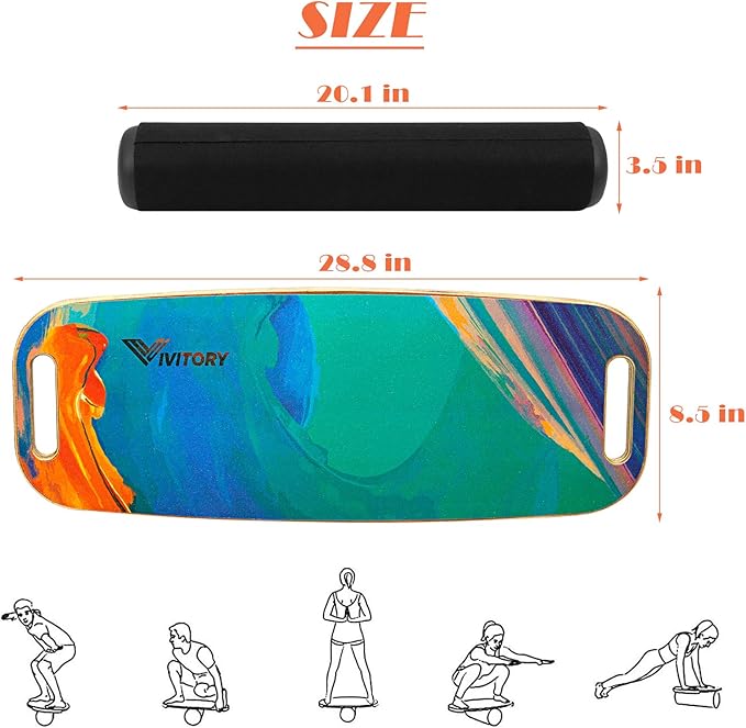 VIVITORY Balance Board Trainer with Handle, Roller Board with Adjustable Stoppers ??3 Different Distance Options 4, 13 and 22 inches, for Hockey, Surfing, Snowboarding, Skateboarding and Skiing
