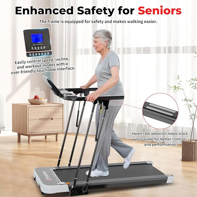 SHAREWIN Portable Folding Treadmill Foldable Electric Exercise Treadmills for Home with Pulse Sensors,260 lb Capacity,7.5MPH,Low Noise with LCD and Bluetooth Speakers