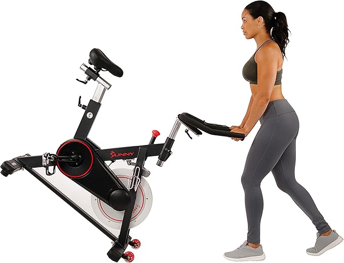 Sunny Health & Fitness Magnetic Exercise Bike, 44LB Flywheel & 300LB Weight Capacity for Intensive Home Workout, Indoor Cardio Training w/4-Way Adjustable Seat, Optional Free SunnyFit App Connection