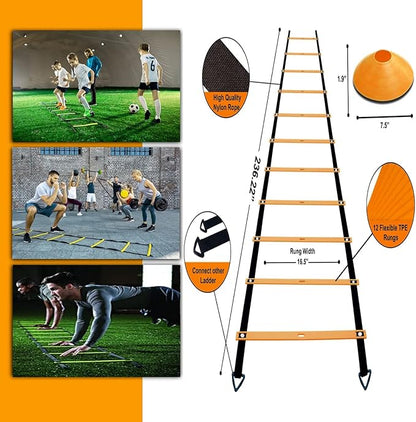 Agility Ladder Speed Agility Training Equipment,1 Agility Ladder 20ft,4 Hurdles,Training Soccer Cones,Jump Rope,Running Parachute, Agility Training Equipment for Kids Youth Adul