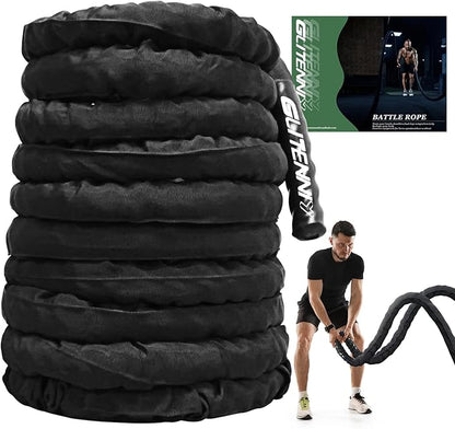 Black Battle Ropes - 1.5in x 30ft Heavy Workout Rope for Home Gym