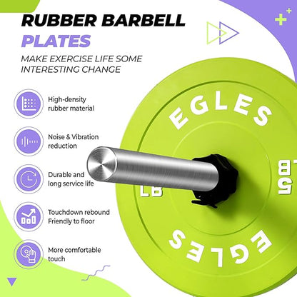 EGLES Vibrant Colorful Olympic Weight Plates, Rubber Barbell Plates, 2-inch Standard Virgin Rubber Bumper Plate 10 15 25 35 45LB for Home Gym Weightlifting, Strength Training, Fit Workouts