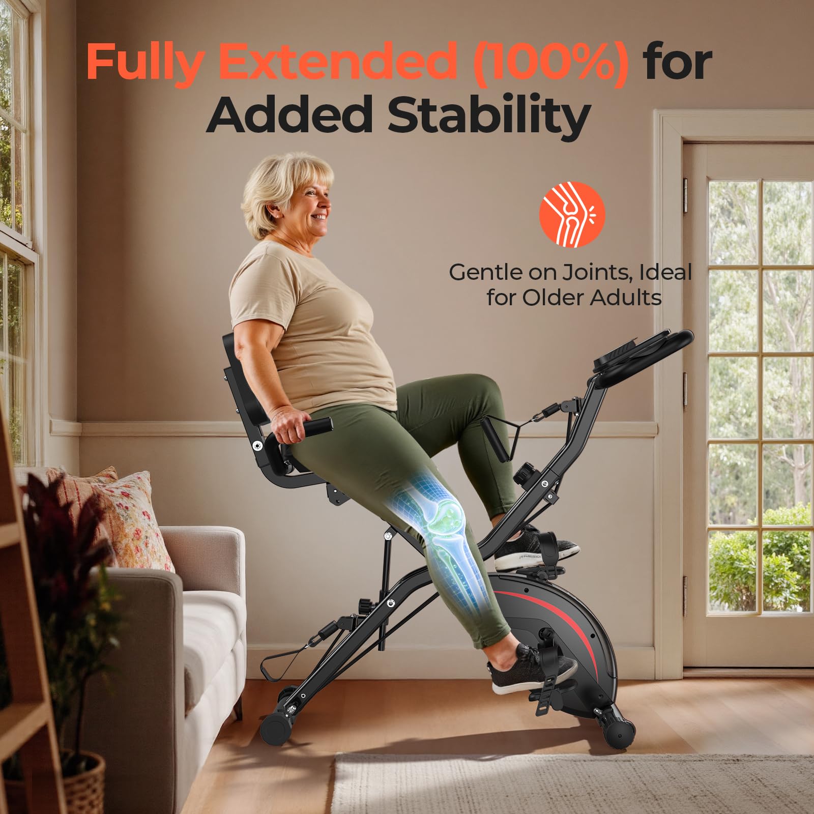 Pleny Folding Exercise Bike, 5 IN 1 Stationary Bikes for Home 6.6 LBS Flywheel, 330LB Weight