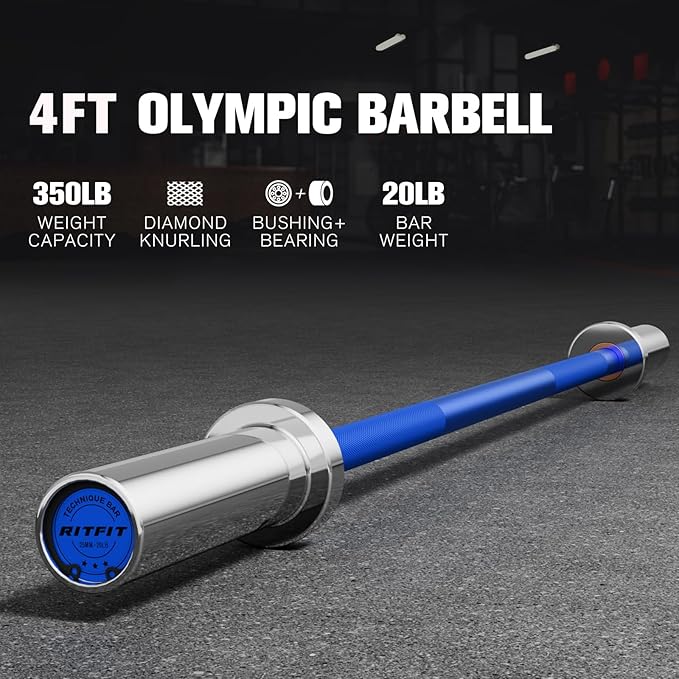 RITFIT Olympic Barbell 4ft/4.8ft/6ft - 2 Inch Weight Bar for Strength Training, Weightlifting, Squat, Deadlift, Bench Press, Curl, Overhead Press - 350lbs/500lbs Capacity