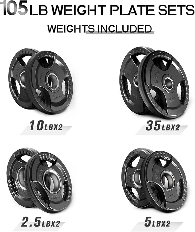 RitFit Olympic Rubber Grip Plates for Barbell, 2-Inch Weight Plates for Weightlifting and Strength Training in Home & Gym, Single, Pair and Sets(2.5/5/10/25/35/45 LB)