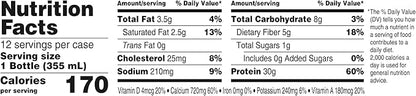 Oikos Protein Shake, Vanilla, 30g High Protein Drinks, Shelf Stable, Ready to Drink, 5g Prebiotic Fiber, 12 fl oz Bottle, 12 Count