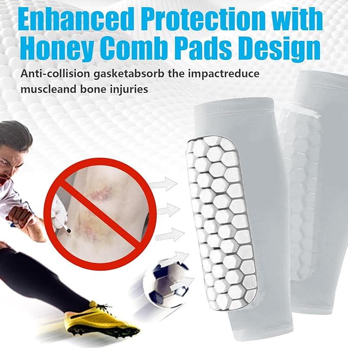 Soccer Shin Guards Shin Pads for Kids Youth Adult, Calf Compression Sleeve with Honeycomb Pads, Support for Shin Splint Baseball Boxing Kickboxing MTB