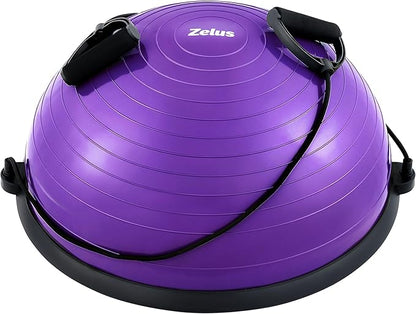 ZELUS Balance Ball Trainer with Resistance Bands and Foot Pump, Inflatable Yoga Ball for Home Gym Workouts, 23 Inch Exercise Half Ball for Balance Training Core Strength Fitness More, 330lb Cap