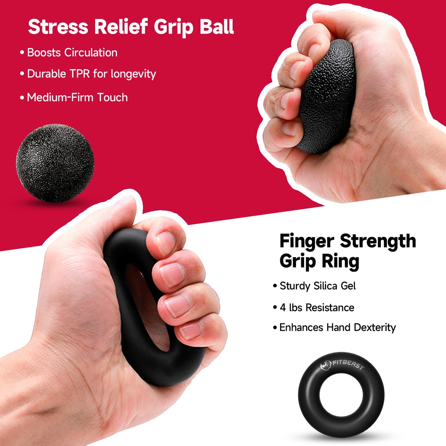 FitBeast Hand Grip Strengthener Workout Kit (5 Pack), 2 Forearm Grip Adjustable Resistance Hand
