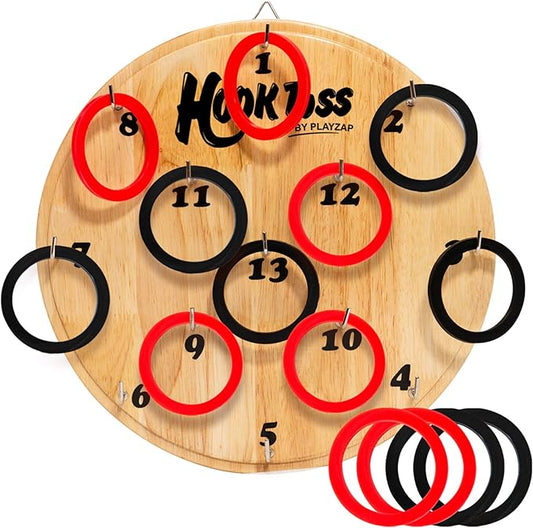 Hook Game Ring Toss for Adults & Kids, Wooden Board Dart Wall Game, Outdoor Indoor Games for Family