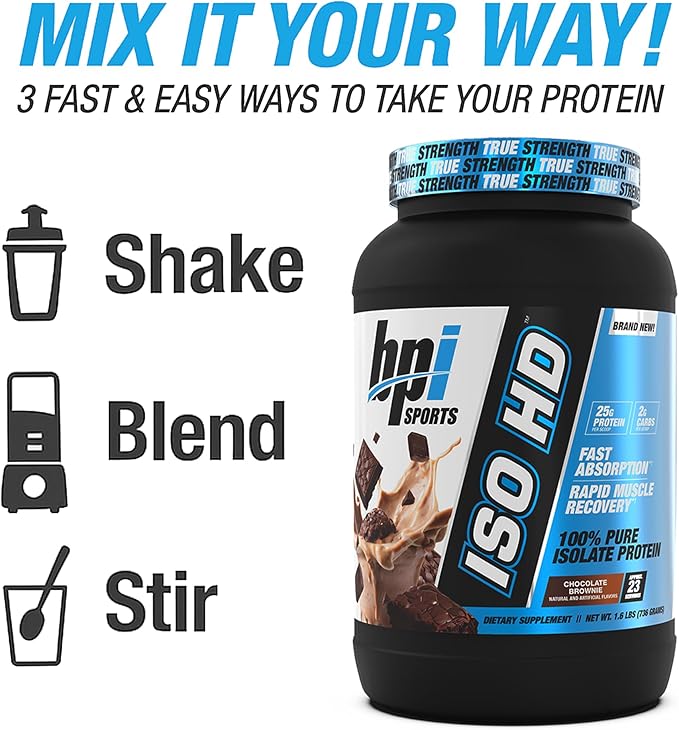 BPI Sports ISO HD Isolate Protein Powder ??100% Whey Isolate, Protein Powder for Muscle Gain - Chocolate Brownie - 1.6 Lb - 23 Servings