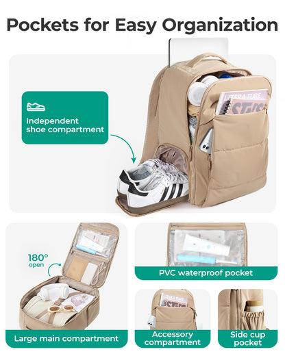 BAGSMART Travel Backpack for Women, Gym Backpack with Shoe Compartment