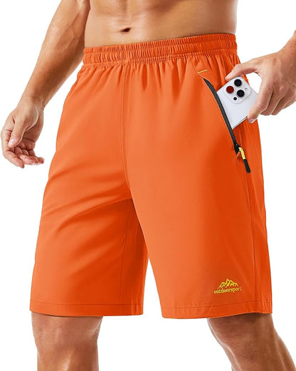 TACVASEN Men's Running Athletic Shorts 9" Quick Dry Workout Gym Shorts Lightweight Summer Shorts 3 Zipper Pockets