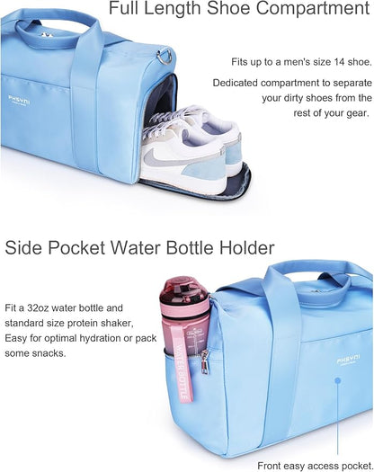 Gym Bag for Women Girls with Shoe Compartment & Wet Pocket - Duffle Bag for Travel Sports Fitness Workout Athletic, 19"-Medium, Blue