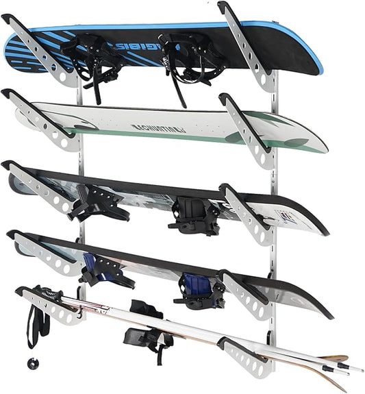5 Board Snowboard Wall Racks, Adjustable Storage Rack for Ski, Surfboard, Wakeboard, Snowboard Wall Mount Display, White