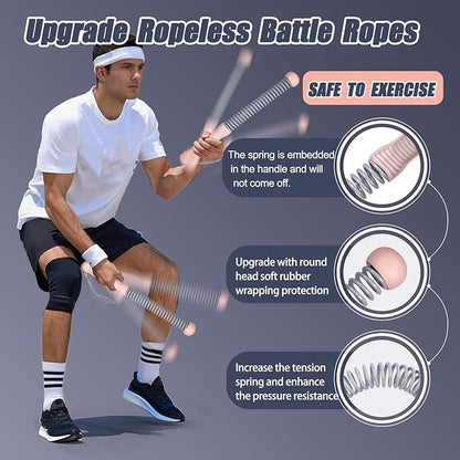 New Upgrade 2nd Generation Weighted Ropeless Battle Ropes for Home Gym,Quiet Cordless Training Rope Fitness Equipment for Women and Men,Portable Cordless Battle Rope for Home&Outdoors,2PCS (Pink)