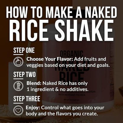 Naked Rice 1Lb - Organic Brown Rice Protein Powder - Vegan Protein Powder, GMO Free, Gluten Free & Soy Free. Plant-Based Protein, No Artificial Ingredients - 15 Servings