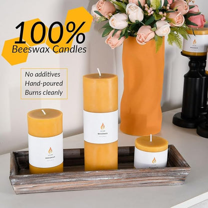 3PCS 3"x 3" Beeswax Pillar Candles, Made of Pure Natural Beeswax, with Ultra Long Burning Time and Low Allergenicity-Raw,40H