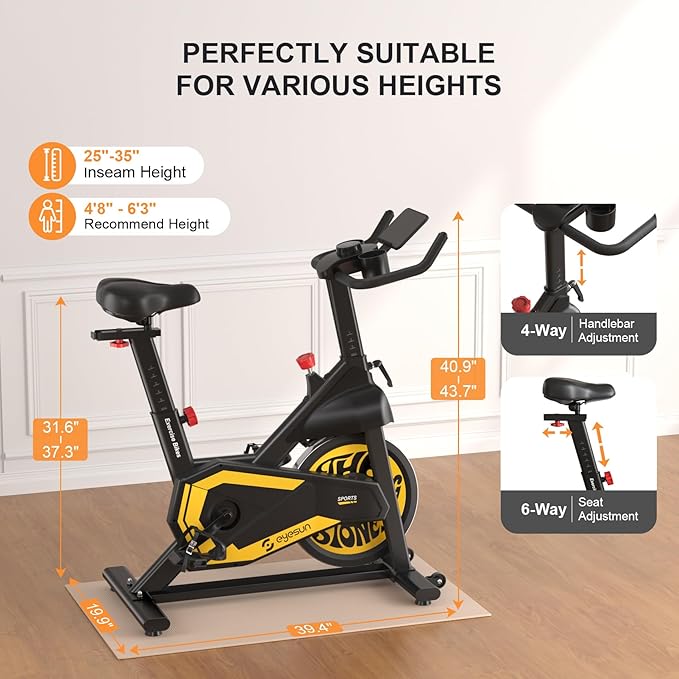 Exercise Bikes for Home,Indoor Cycling Bike with Adjustable Magnetic,Brake Pad Resistance Silent Belt Drive,330lbs Weight Capacity &Upgraded Version Seat for Home Cardio&Weight Loss