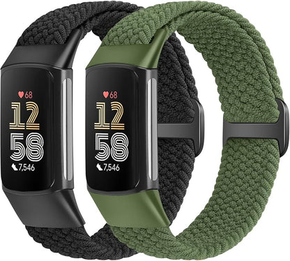 Elastic Braided Bands Compatible with Fitbit Charge 5/Fitbit Charge 6 for Women Men, Breathable Adjustable Stretchy Nylon Loop Sport Replacement Wristbands for Fitbit Charge 6 Charge 5 Straps