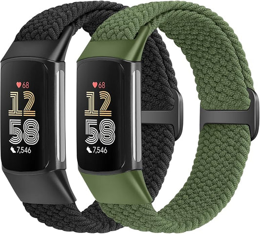 Elastic Braided Bands Compatible with Fitbit Charge 5/Fitbit Charge 6 for Women Men, Breathable Adjustable Stretchy Nylon Loop Sport Replacement Wristbands for Fitbit Charge 6 Charge 5 Straps
