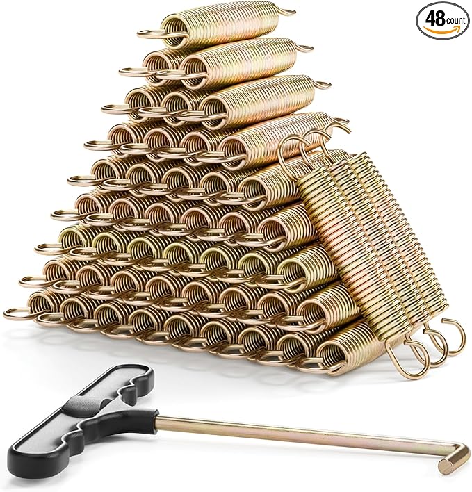 3.5"-8.5" Trampoline Springs, Heavy Duty Stainless Steel Trampoline Accessories with Swivel & Straight Hooks, Universal Trampoline Replacement Parts Includes T-Hook Tool, 12-48 Pack