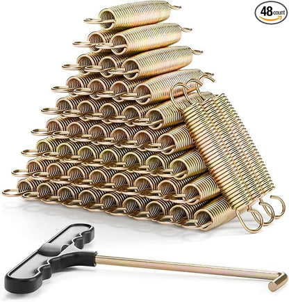 3.5"-8.5" Trampoline Springs, Heavy Duty Stainless Steel Trampoline Accessories with Swivel & Straight Hooks, Universal Trampoline Replacement Parts Includes T-Hook Tool, 12-48 Pack