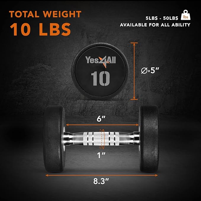 Yes4All Urethane Dumbbell with Anti-Slip Knurled Handle 5-50 LB for Muscle Building - Sold Individually