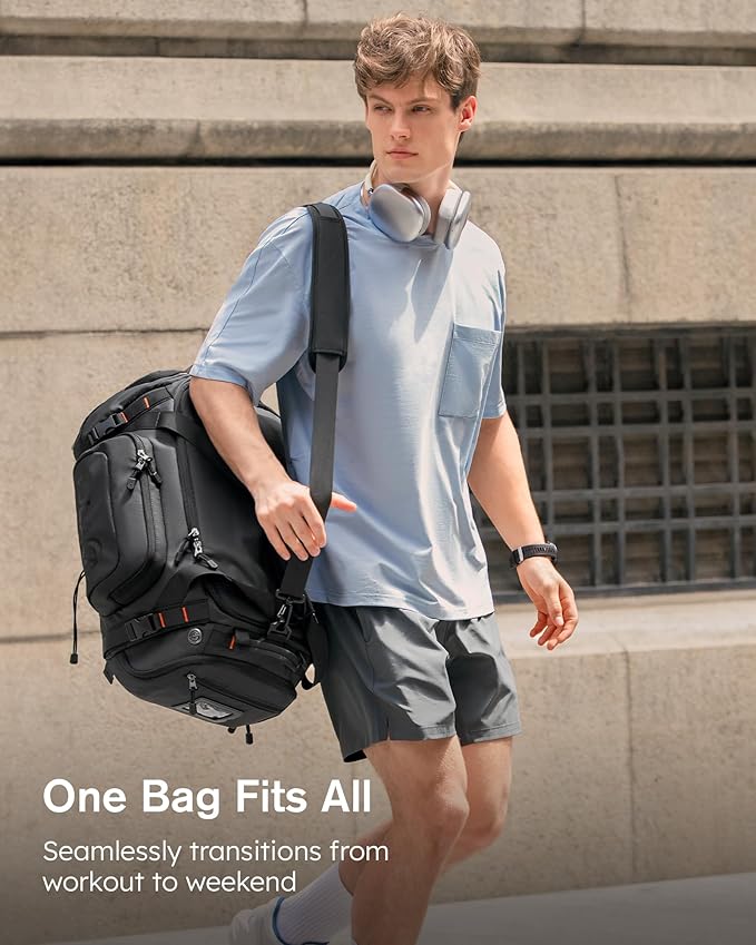 Tolaccea Gym Bag for Men & Women, 55L Large Duffle Bag Backpack for Travel Sports with Shoe Compartment, Wet Pocket & Extra Laptop Bag for 15.6'', 3-in-1 Sport Workout Duffel Carry On for Airplane