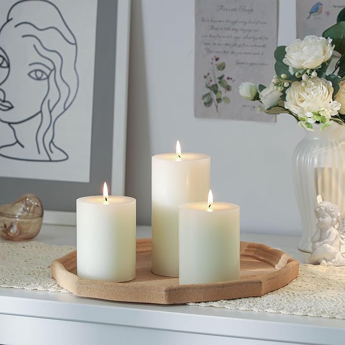 3x6 Inch White Pillar Candles Set of 3 - Decorative Unscented Pillar Candle, Long Burning Dripless Candle for Table Decor, Smokeless Large Pillar Candles for Wedding Table Decor