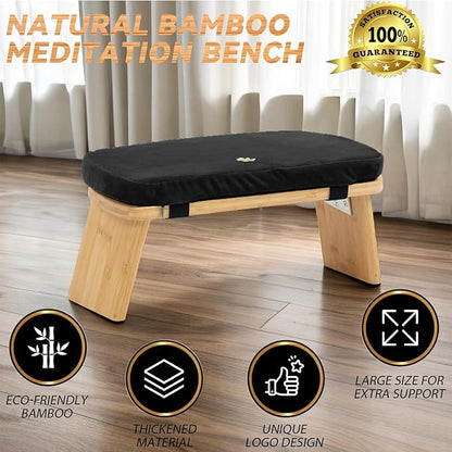 Meditation Bench, Bamboo Meditation Stool, Folding Kneeling Meditation Bench, Seiza Prayer Bench, Prayer Bench with Meditation Cushion, Kneeling Stool (Black)
