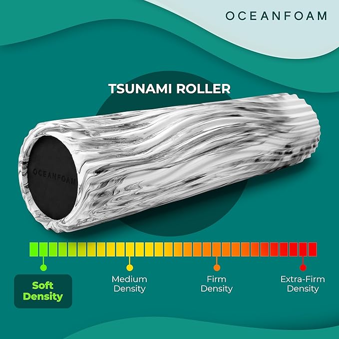 Oceanfoam Tsunami Roller (Black Marbled) - Soft, Textured Foam Roller for Physical Therapy, Back Pain, Excercise & Stretching - Wave Textured - Yoga, Athletics, Wellness - Extra-Large 26" x 5.9"