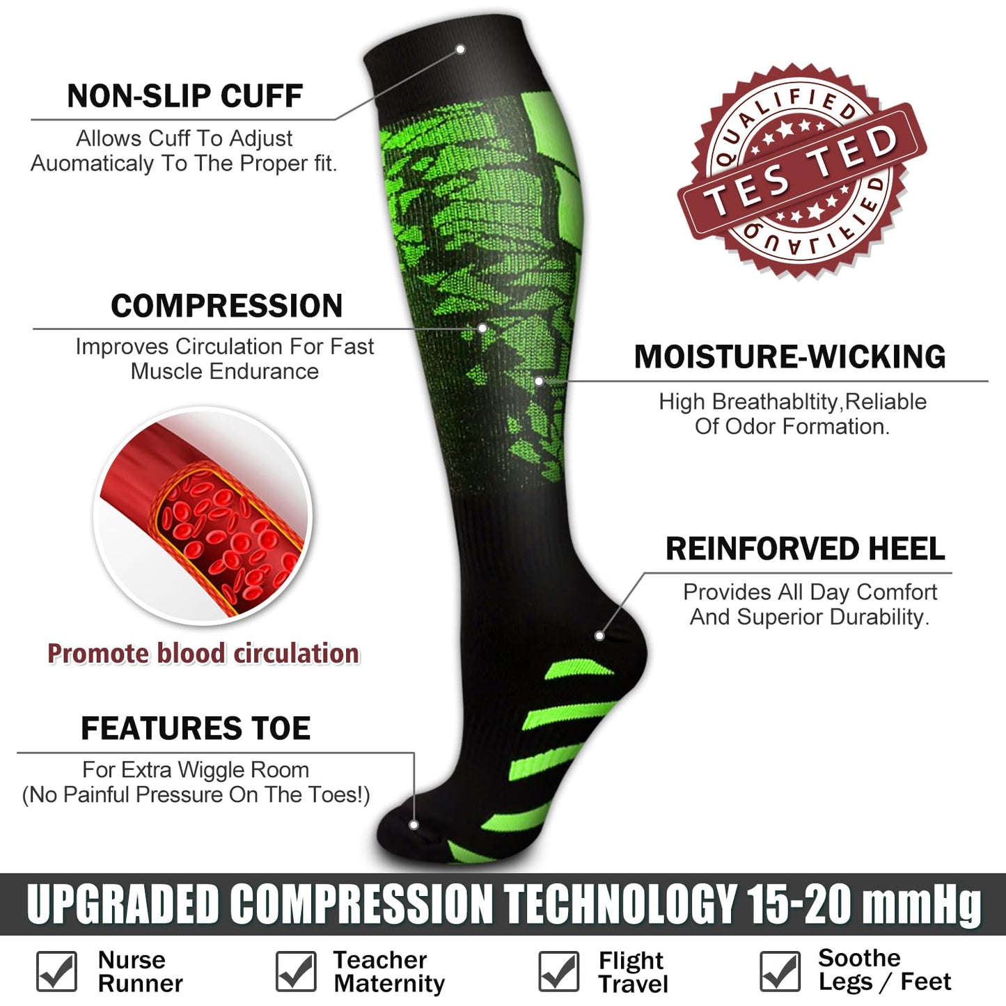 Bluemaple 6 Pack Copper Compression Socks for Women and Men Circulation-Best Support for Medical