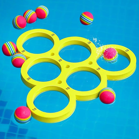 Hiboom Pool Game with Score, Combo Foam Pool Floats with 10 Colorful Tossing Balls, Toss Game
